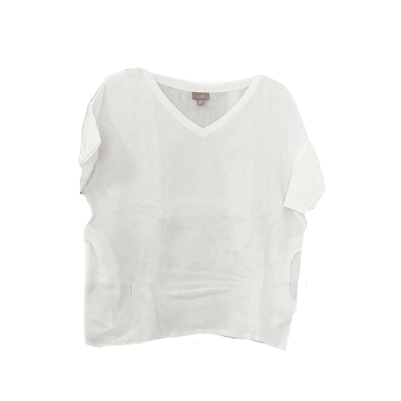 J.Jill Womens 100% White Line V Neck Circle Pockets Short Sleeve Top Size XS - Picture 2 of 6